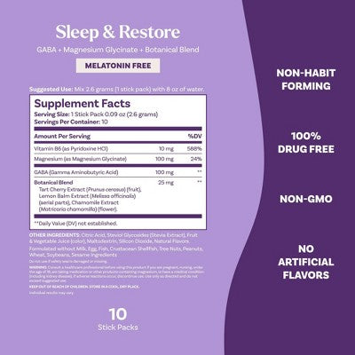 Natrol Sleep & Restore Calming Drink Mix for Restorative Sleep with Magnesium, GABA - Cherry - 10ct: With Chamomile