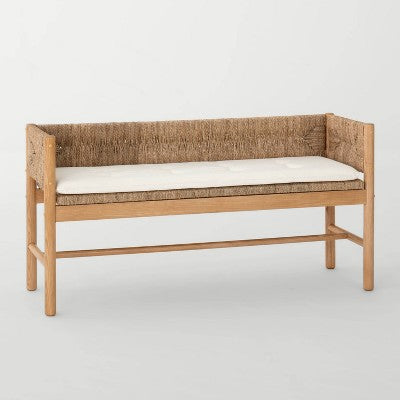 Elden Wood Bench with Woven Back and Loose Cushion Seat (FA) - Threshold designed with Studio McGee (LOCAL PICKUP ONLY)