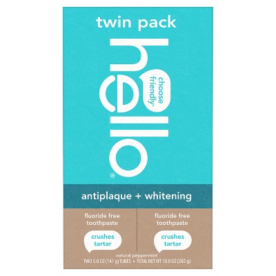 hello Antiplaque and Whitening Fluoride Free Toothpaste - Natural Peppermint - 5oz/2pk