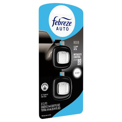 Febreze 2ct Car Auto Noirs: Phthalate-Free Car Freshener, Adjustable Scent, Vent Clips, Disposable, Oil-Based