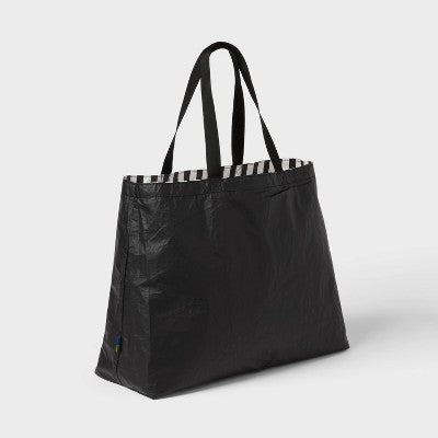 Water Resistant Reversible Tote Bag - Open Story Black/White Stripe: Softside Non-Woven