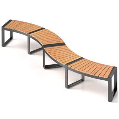 2-Person Curved Acacia Wood Outdoor Garden Bench with Slatted Seat and Metal Legs, 800 lbs Capacity (LOCAL PICKUP ONLY)