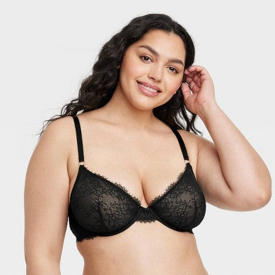 Women's Lace Unlined Demi Bra - Auden Black 36D