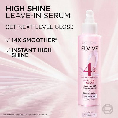 L'Oreal Paris Elvive Glycolic Gloss High Shine Leave-in Hair Serum - 4.4 fl oz: Paraben-Free, For All Hair Types, Daily Use