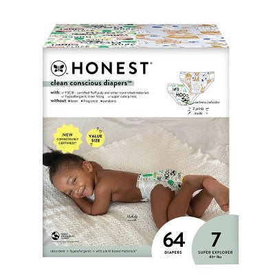 The Honest Company Disposable Diapers - Club Pack Barnyard Babies & a Pawty - Size 7 - 64ct