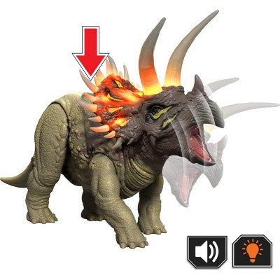 Jurassic World Wild Roar Triceratops Dinosaur Action Figure Toy, Sounds & Attack & Lights