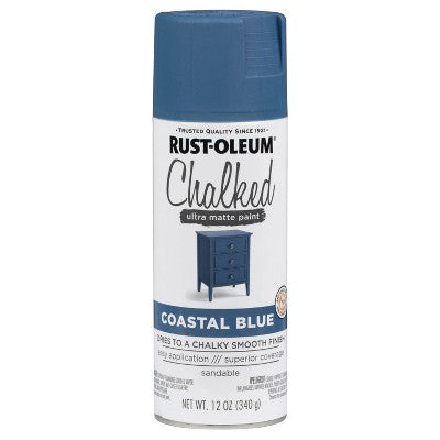 Rust-Oleum 12oz Chalked Ultra Matte Spray Paint Coastal Blue: Interior Use, Oil Base, Multi-Surface, 20 sq ft Coverage