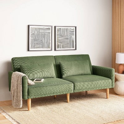 72" Mid Century Modern Futon Sofa Corduroy Dark Green - Room Essentials (LOCAL PICKUP ONLY)