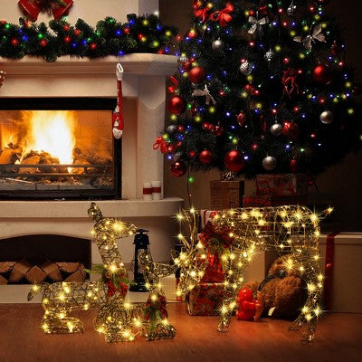 LuxenHome Set of 3 Deer Family Lighted Holiday Decoration Brown