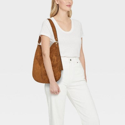 Western Faux Suede with Tassel Shoulder Bag Purse - Universal Thread Brown