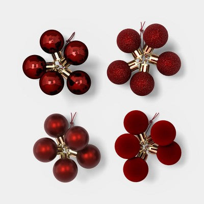 4ct Christmas Monochromatic Gift Toppers Dark Red - Wondershop