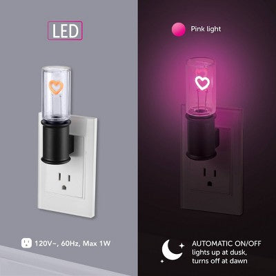 Globe Electric Auto On/Off Pink Heart Filament Night Light: LED Plug-In Novelty for Kids' & All Ages