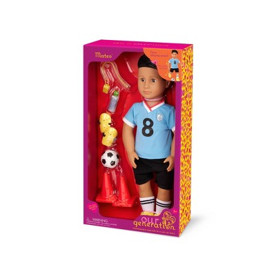 Our Generation Mateo Posable 18" Boy Doll in Soccer Uniform with Accessories