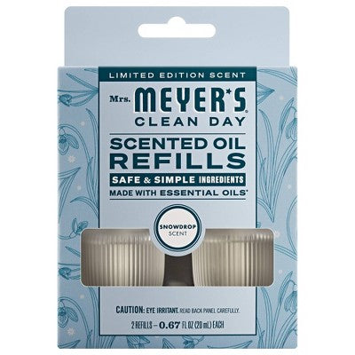 Mrs. Meyer's Clean Day Premium Scented Oil Plug-In Diffuser Air Freshener Refills - Snow Drop - 0 .67 fl oz/2pk