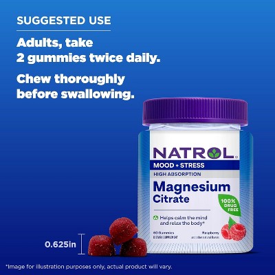Natrol Mood + Stress Magnesium Citrate Gummies Raspberry, 60 Ct EXP: JUN/2026