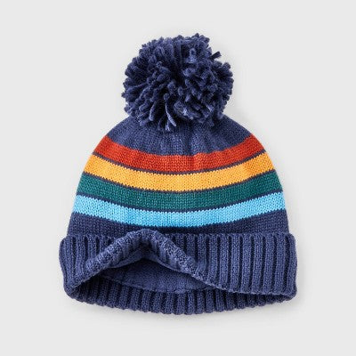 Toddler Boys' Striped Beanie - Cat & Jack Navy Blue 2T-5T
