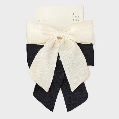 Pleated Satin Bow Barrette Set - A New Day Black