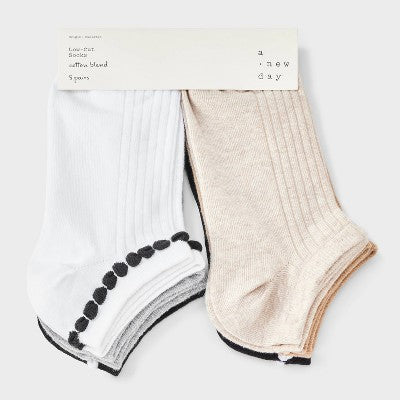Women's Double Scallop with Texture 5pk Low Cut Socks - A New Day Neutral Mix 4-10