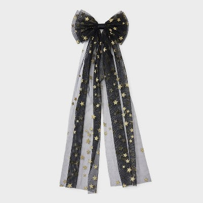 Glitter Star Bow Hair Clip - Black