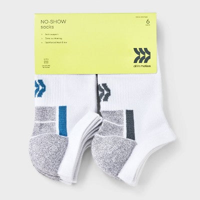 Kids' 6pk No Show Socks - All In Motion White L