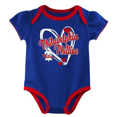 MLB Philadelphia Phillies Infant Girls' 3pk White Bodysuit - 0-3M: Team Logo Knit Apparel