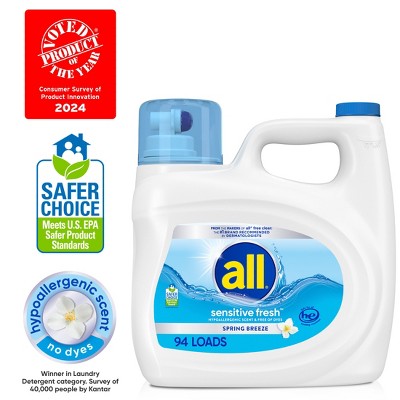 All Sensitive Fresh Spring Breeze Liquid Laundry Detergent - 94 Loads