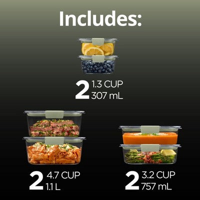 Rubbermaid Brilliance 12pc Food Storage Container Set Sage Green