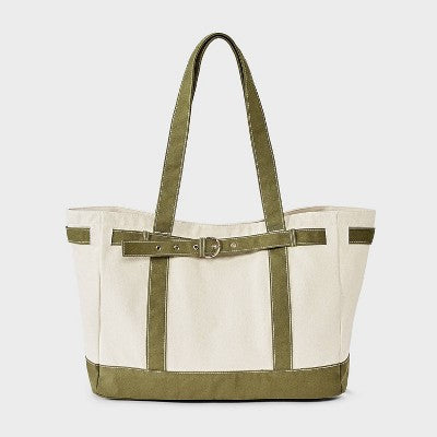 Canvas Large Belted Tote Bag - Universal Thread Green