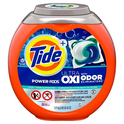 Tide Ultra OXI Power Pods with Odor Eliminators for Visible and Invisible Dirt Laundry Detergent Pacs - 42oz/25ct