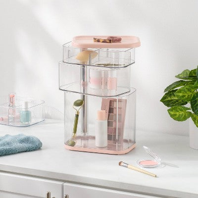 Rotating Cosmetic Vanity Makeup Organizer Pink - Brightroom