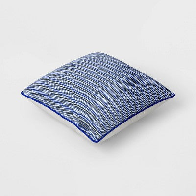 18"x18" Textural Lines Square Outdoor Throw Pillow Blue - Threshold