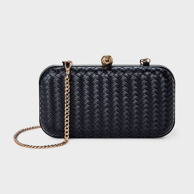 Woven Minaudiere Clutch Crossbody Bag - A New Day Black