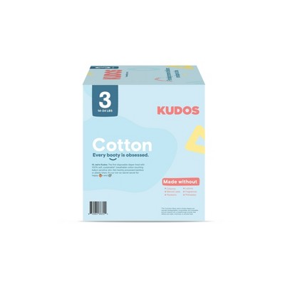 Kudos Chlorine Free Cotton-Lined Disposable Diapers - Size 3 - 58ct: Elastic Stretch Sides, Sulfate-Free, Non-Toxic