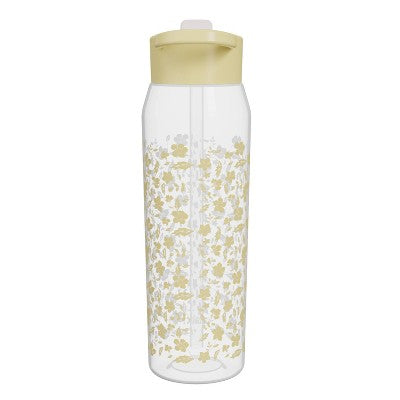 Zak Designs 32oz Vanilla Floral Manual Straw Bottle Yellow