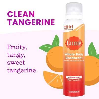 Lume Whole Body Women's Invisible Spray Deodorant - Clean Tangerine Scent - Aluminum-Free 3.6oz
