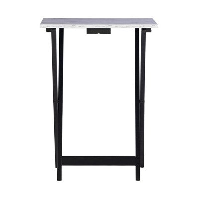 Linon 4pc 26.4" Talia TV Tray Table Set Faux Marble with Storage Rack White (LOCAL PICKUP ONLY)