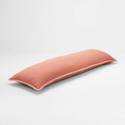 Lumbar Heavyweight Linen Blend Throw Pillow Terracotta - Casaluna: Rectangle, Rayon Weave, Indoor Use, Hidden Zipper (LOCAL PICKUP ONLY)