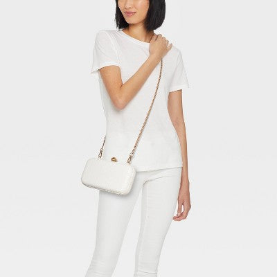 Woven Minaudiere Clutch Crossbody Bag - A New Day Cream