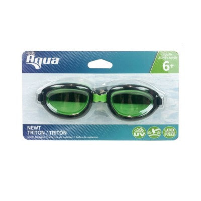 Aqua Leisure NEWT Kids' Swim Goggles - Black/Green: PVC, Adjustable, Latex-Free