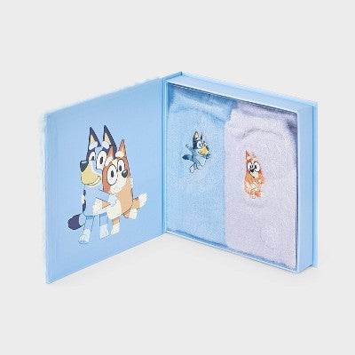 Women's Bluey Furry Face Box of Cozy Embroidered Crew Socks - Blue/Purple 4-10