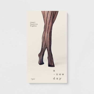 Women's Rhinestone Fishnet Tights - A New Day Black M/L