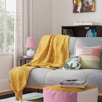 Floral Printed Plush Throw Blanket Yellow - Room Essentials