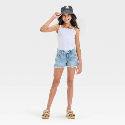 Girls' Mid-Rise Shorts Light Wash L Lightweight 3-Inch Inseam