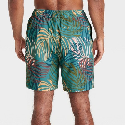 Men's 7" Swim Trunks Boxer Brief Liner Goodfellow&Co Teal Palm M