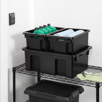 Small Stackable Storage Bin - Brightroom: Black Polypropylene Utility, 4.24 Volume, 16.4x10.58x8.39, Spot Clean