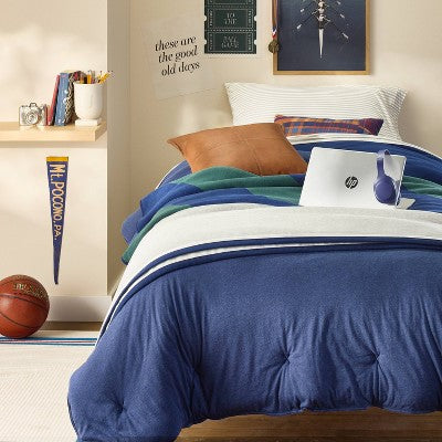 Stripe Printed Chenille Throw Faux Shearling Navy/Green - Room Essentials