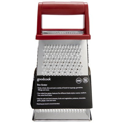 GoodCook Ready Box Grater: Stainless Steel Handheld Cheese & Vegetable Grater, Red, 8.5" Height, Hand Wash