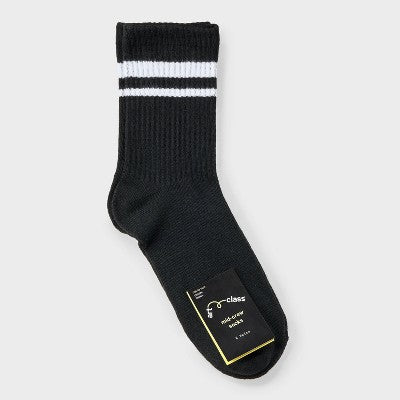 Kids' 2pk Striped Mid Crew Socks - art class Black/White L