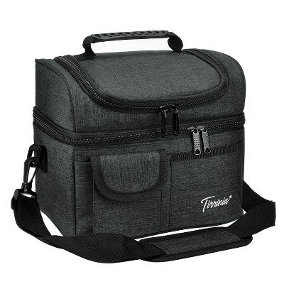 Tirrinia Large Lunch Tote Bag for Men Women Insulated Dual Compartment Leakproof Lunch Box Reusable Thermal Lunch Cooler Tote with Front Pocket