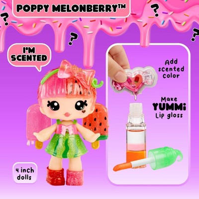 Yummiland Lip Gloss Doll: Mystery Color Change - Poppy Melonberry Includes DIY Lip Gloss + Removable Keychain